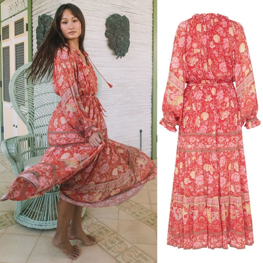 Spell Designs Exclusive Red Seashell Gown Maxi Dress M Free People Mermaid FP - Picture 4 of 16